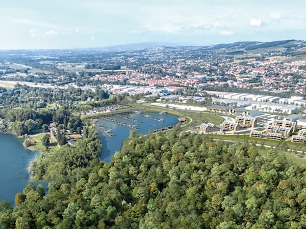 Vue aérienne de synthèse du projet de port et de ZAC de Bordelan à Anse.